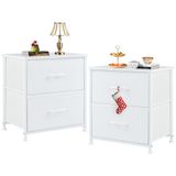 Sweetcrispy Nachtkastje, set van 2, nachtkastje, bijzettafel, stoffen ladekast, smalle kast, commode slaapkamer, industriële stijl voor woonkamer, kinderkamer, hal, opbergkast, wit
