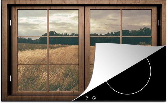 KitchenYeah® Inductie beschermer 80.2x52.2 cm - Doorkijk - Ramen - Tarweveld - Inductiebeschermer voor Inductie Kookplaat