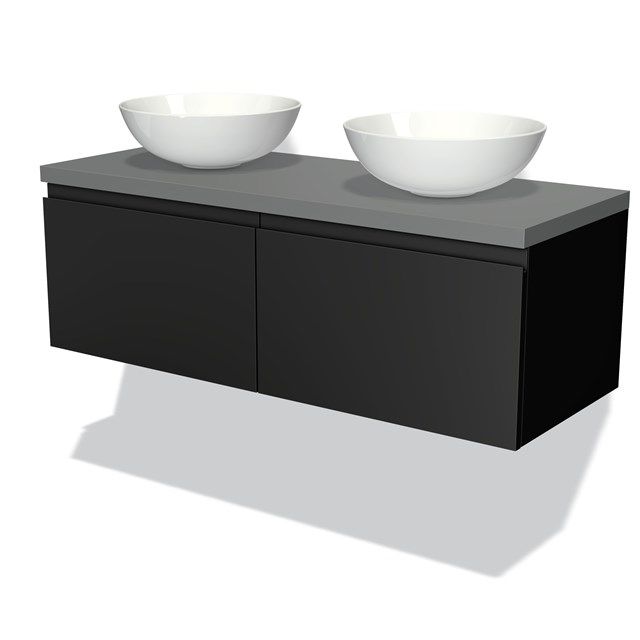 Maxaro Badkamermeubel Modulo Plato 120cm Mat Zwart 2 Lades Greeploos Middengrijs
