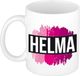 Bellatio Decorations Helma naam cadeau koffie mok - beker - met roze verfstrepen - Cadeau collega - moederdag - verjaardag - juf - coach - 300 ml - wit