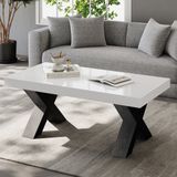 Stilvora Salontafel – Hoogglans Rechthoekige Tafel Met X Vormen – Modern Voor Woonkamer, Balkon En Werkkamer – Mdf – Wit Zwart – 100x50x40 Cm