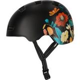 Crazy Safety Rampage Zwarte Bloem | Fietshelm, skateboardhelm, rolschaatshelm en BMX-helm | Fietshelm voor mannen, vrouwen en kinderen | L (57-61cm) | Verstelbare helm voor skaters en fietsers