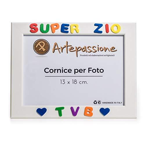 ArtePassione Artepassie houten fotolijsten met Super Zio Tvb tekst en versierd met harten, veelkleurig, 13 x 18 cm