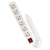 Zenitech Schuko-stekkerdoos met verlichte schakelaar, 6 stopcontacten 16A, H05VV-F 3G 1,5 mm² kabel, 5 m, wit