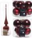Decoris Kaemingk B.V. Compleet glazen kerstballen pakket donkerrood glans/mat 33 stuks met piek glans - 20x 6 cm - 12x 8 cm