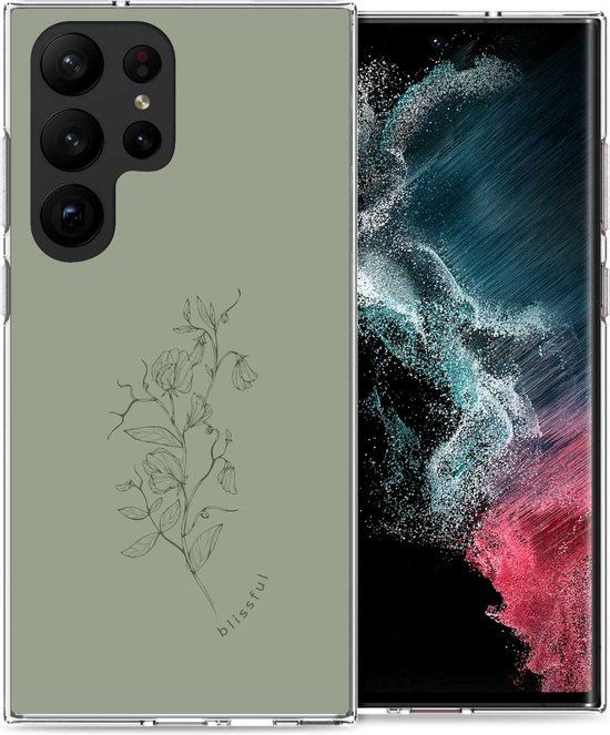 iMoshion Hoesje Samsung Galaxy S23 Ultra - Siliconen Back Cover - Floral Green