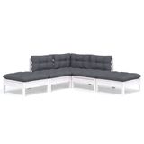vidaXL 5-delige Loungeset met kussens, grenenhout, wit