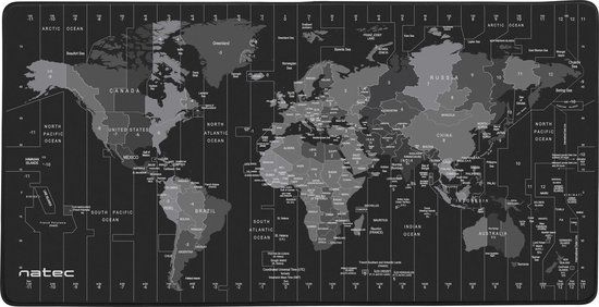 Natec Time Zone Map Maxi - Mouse Pad - World Map - 80 x 40 cm