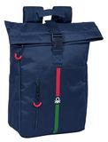 BENETTON ITALY Rugzak met klep voor laptops van 39,6 cm (15,6 inch), ideaal voor verschillende leeftijden, comfortabel en veelzijdig, kwaliteit en duurzaamheid, 28 x 13 x 42 cm, marineblauw