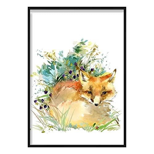 Artze Wall Art Baby Fox Aquarel Poster - 40x50 cm