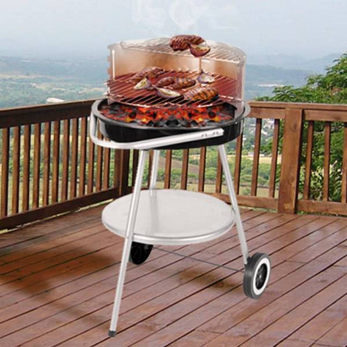 - Houtskool Barbecue op Wieltjes met Aanpasbaar Rooster