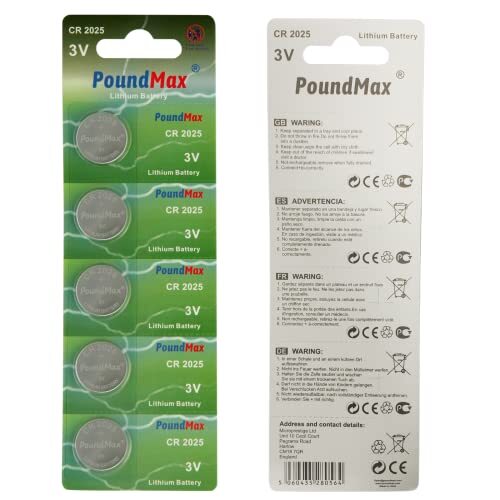 PoundMax Lithium CR2025, 3V, 5 Pack