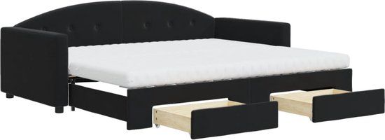 vidaXL Slaapbank met onderschuifbed en lades 90x190 cm fluweel zwart