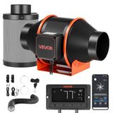 VEVOR 101,6 mm buisventilator met koolfilter, 349 m³/u, inline buisventilator met PWM & app-bediening, kanaalventilator met 10 standen, 9-uurs timer en EC-motor, afzuigventilator voor kas, kelder