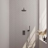 Brauer Gunmetal Carving Thermostatische Regendoucheset Inbouw - Hoofddouche 20 cm - Gebogen Wandarm - 3 Weg - Handdouche Staaf - Doucheslang -