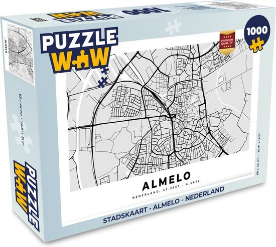 MuchoWow Puzzel Stadskaart - Almelo - Nederland - Legpuzzel - Puzzel 1000 stukjes volwassenen - Plattegrond