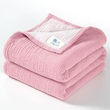 Lulu moon Mousseline babydeken, katoenen dekbed voor peuters, omkeerbaar kinderdekbed voor baby's, jongens en meisjes, 120 x 120 cm (roze)
