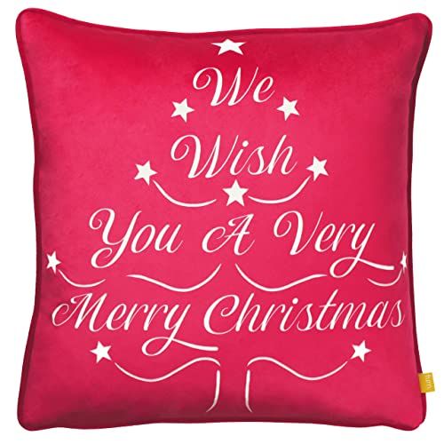 furn. Vrolijk kerstfeest sierkussen - rood - 43 x 43 cm