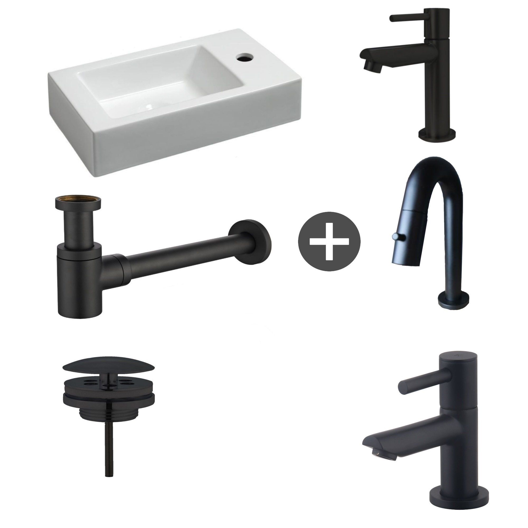 Wiesbaden Fonteinpack rhea rechts keramiek 45.5x26x12 cm mat zwart (keuze uit 4 kranen)