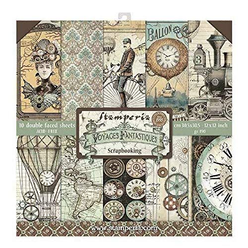 Stamperia SBBL53 Papierblok, 10 vellen, dubbelzijdig Voyages Fantastiques, meerkleurig, 30,5 x 30,5 (12\" x 12\")