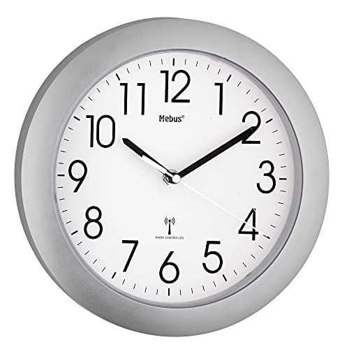 Mebus 52451 draadloze wandklok zilver