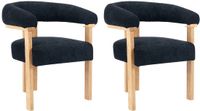 Vente-unique Set van 2 stoelen met armleuningen van boucléstof en heveahout - Zwart en naturel - LIVELIA