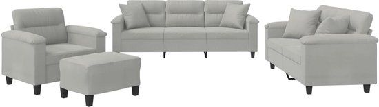 vidaXL 4-delige Loungeset met kussens microvezelstof lichtgrijs