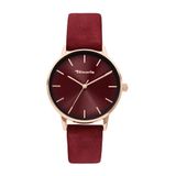 Tamaris dameshorloge met Lederband – Runde schlichte horloge voor dames 36 mm - Roségoud en Lederband Burgundy