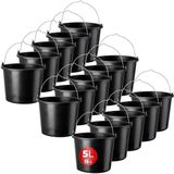 KADAX 15 x Bouwemmer van kunststof, 5 l, mortelemmer voor tuin, bouwplaats, emmer met handvat, wateremmer, stabiele cementemmer, mortelbak, poetsemmer, zwart (15)