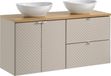 Meuble de salle de bain 120 cm, couleur cachemire, avec un plateau en chêne et 2 lavabos sur le plateau