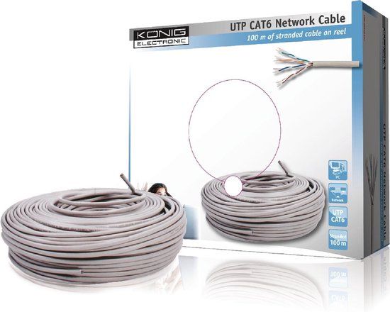 Konig König - Internetkabel op Rol UTP CAT6 - grijs - 100 meter