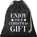 Bellatio Decorations 1x Kerst Enjoy your Chrismas gift cadeauzakje zwart met sluitkoord