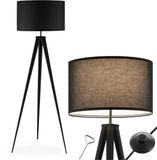 Tectake Vloerlamp - Staande lamp 3-poot - 158 cm hoog - Linnenlook kap - Voetschakelaar - Zwart