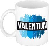 Bellatio Decorations Shoppartners Bv Valentijn naam cadeau koffie mok - beker - met blauw verfstrepen - Cadeau collega - vaderdag - verjaardag - meester - coach - 300 ml - wit