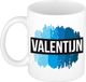 Bellatio Decorations Shoppartners Bv Valentijn naam cadeau koffie mok - beker - met blauw verfstrepen - Cadeau collega - vaderdag - verjaardag - meester - coach - 300 ml - wit