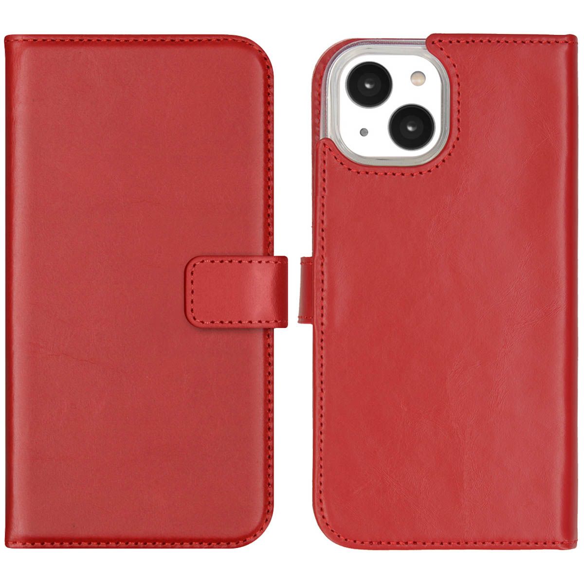 Selencia Echt Lederen Bookcase iPhone 14 - Rood - Flip Case with Card Holder