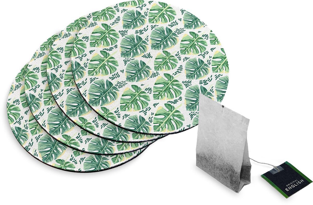 qMust 4 Rubberen Onderzetters - Design Palm Leaves Large - Rond