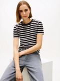 Tommy Hilfiger Dames Slim Cody C-NK SS WW0WW40587 S/S T-shirt, zwart (zwart/ecru STP), S