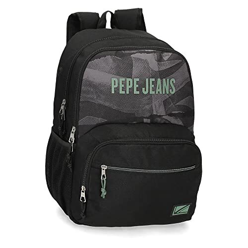 Pepe Jeans Davis schoolrugzak, dubbel vak, aanpasbaar, zwart, 32 x 45 x 16 cm, polyester, 21,6 l