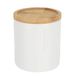 Tendance Wattenpot met Deksel - Polyresin en Bamboe - Wit - 9,5 x 9,5 x 11 cm