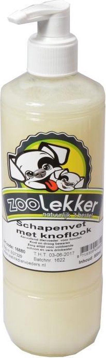 Zoolekker Schapenvet+knoflook - 500ml - Ondersteunende olie - hond en kat