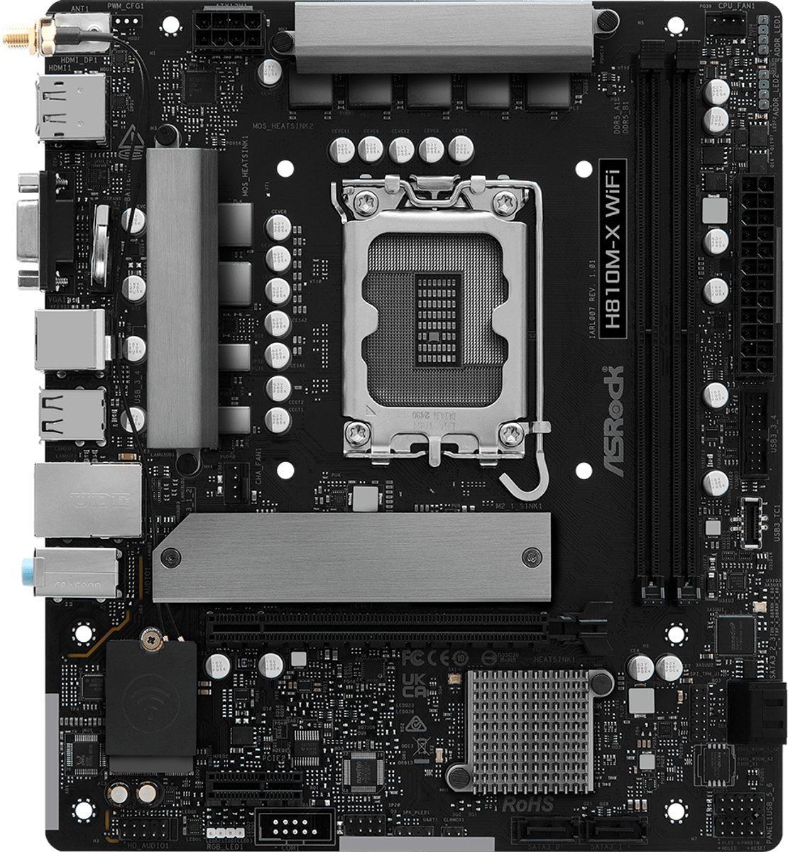 ASRock H810M-X Moederbord Socket Intel LGA 1851 Vormfactor Micro-ATX Moederbord chipset Intel® H810