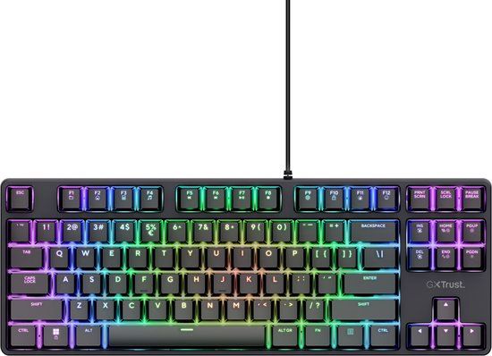 Trust GXT 864 Cada - Gaming Toetsenbord - Mechanisch met Tactiele Huano Brown Switches - TKL - RGB - Bedraad - PC/PS5 - QWERTY US - Zwart