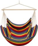 AMANKA XXL Hangstoel voor 2 Personen – 185 x 130 cm – max. 150 kg – 320 g/m² Katoen – met Houten Stang – 360° Draaibaar – Regenboog Strepen