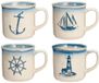 Bellatio Design Koffie / thee mok Nautic - 4x stuks - blauw - 300 ml - mokken - kopjes