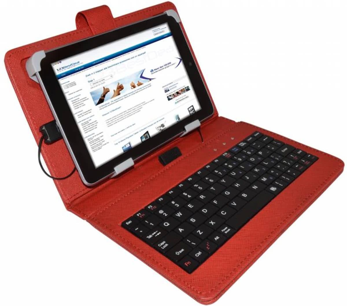 i12Cover Universele smalle 7 inch Keyboard Case, rood , merk Betaalbare universele keyboard case voor een smalle 7 inch tablet. De cover is gemaakt van rood PU leer met ingebouwd toetsenbord