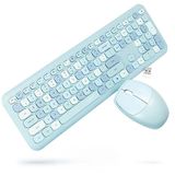 Silvergear Toetsenbord en Muis Draadloos Set - USB - QWERTY - Stil Toetsenbord Retro Blauw