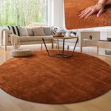 Paco Home Vloerkleed Woonkamer Kortpolig Wasbaar Zacht Uni Effect Bont Antislip 80 cm Rond Koper