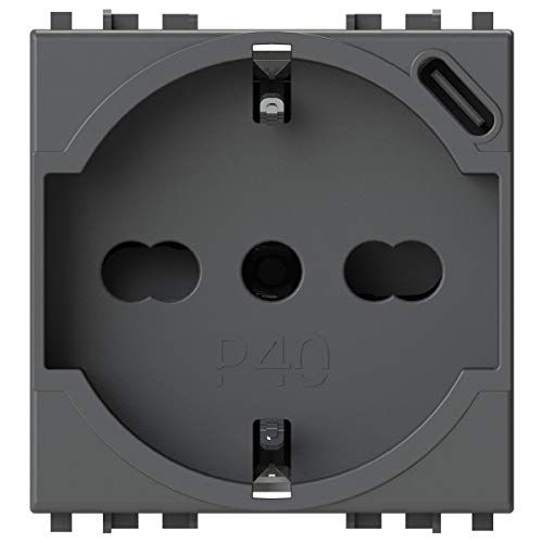 4Box P40 USB3.0 Schuko-stopcontact type P40 met geïntegreerde 3 ampère USB-voeding type C compatibel met Vimar Arkè grijs