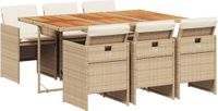 vidaXL 7-delige tuinset met kussens, beige, van polyrotan